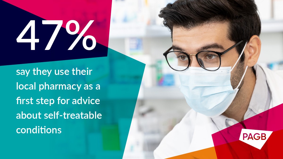 pharmacist in mask with survey statistic